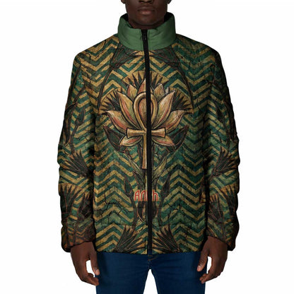 Khepri Padded Jacket Ancient Egyptian Chevron, Scarab Ankh and Winged Khepri Guardian Motif - African Pride