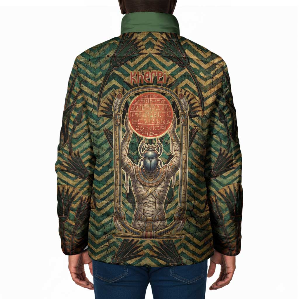 Khepri Padded Jacket Ancient Egyptian Chevron, Scarab Ankh and Winged Khepri Guardian Motif - African Pride