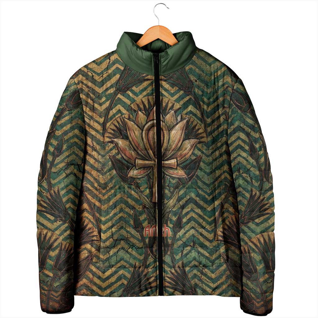 Khepri Padded Jacket Ancient Egyptian Chevron, Scarab Ankh and Winged Khepri Guardian Motif - African Pride