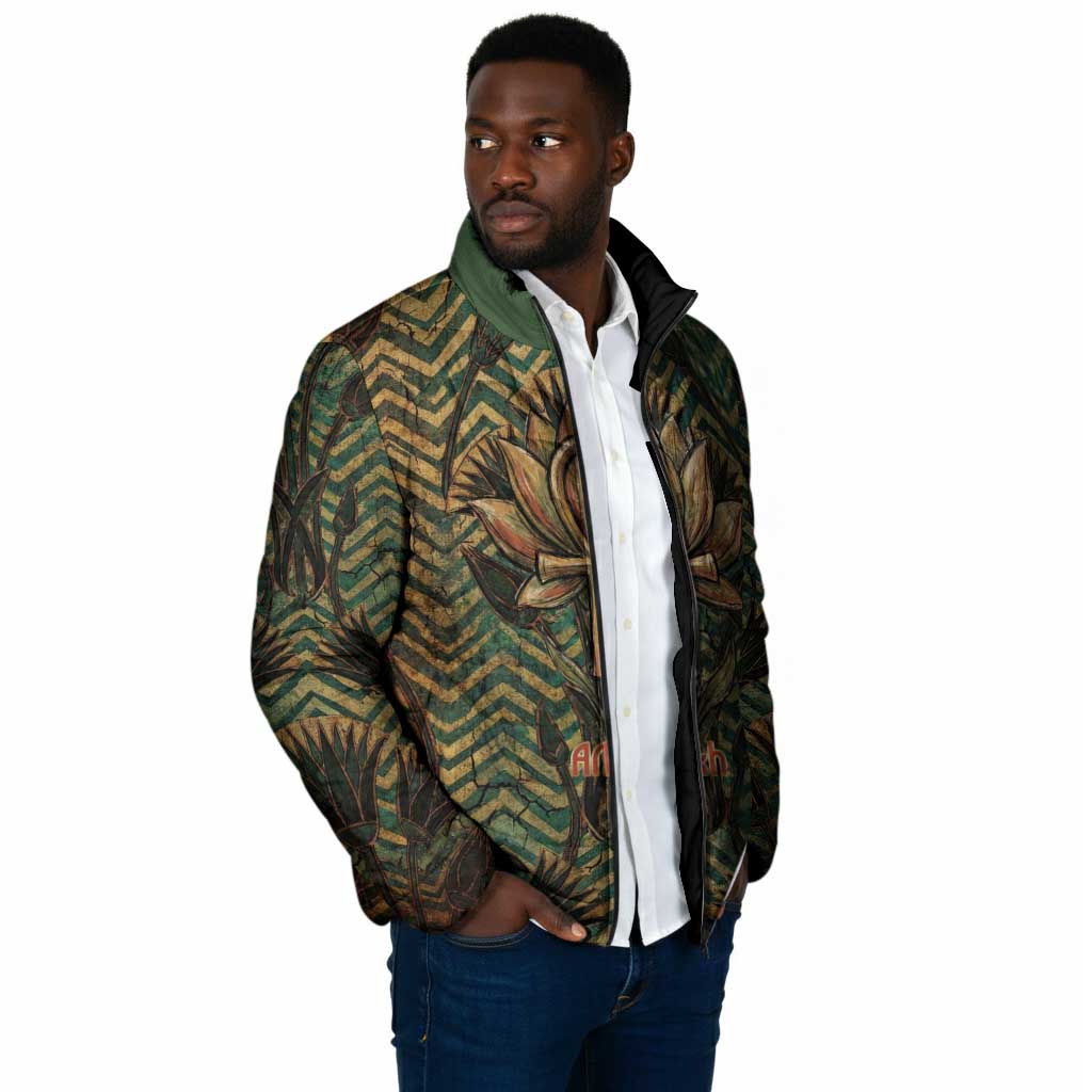 Khepri Padded Jacket Ancient Egyptian Chevron, Scarab Ankh and Winged Khepri Guardian Motif - African Pride
