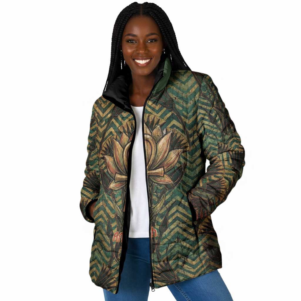 Khepri Padded Jacket Ancient Egyptian Chevron, Scarab Ankh and Winged Khepri Guardian Motif - African Pride