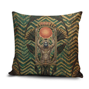 Khepri Pillow Cover Ancient Egyptian Chevron, Scarab Ankh and Winged Khepri Guardian Motif - African Pride