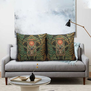 Khepri Pillow Cover Ancient Egyptian Chevron, Scarab Ankh and Winged Khepri Guardian Motif - African Pride