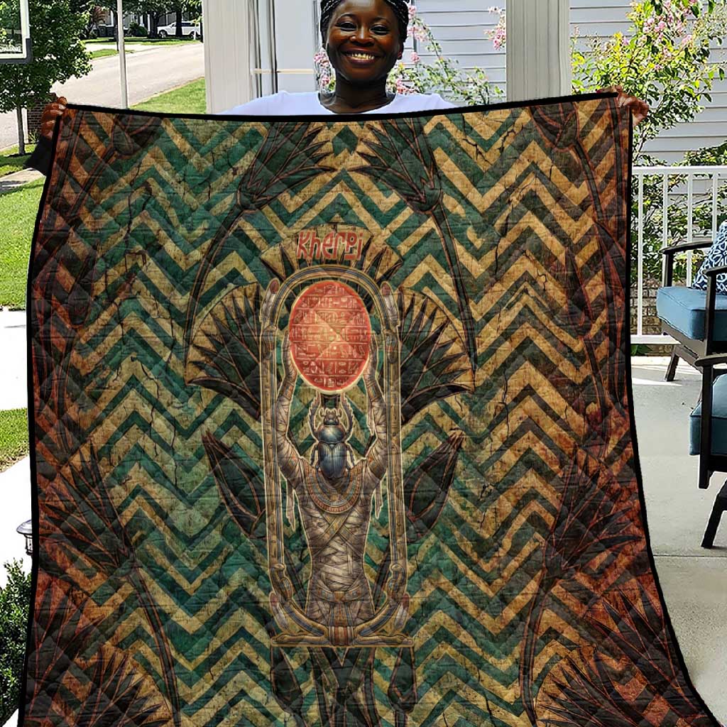 Khepri Quilt Ancient Egyptian Chevron, Scarab Ankh and Winged Khepri Guardian Motif - African Pride