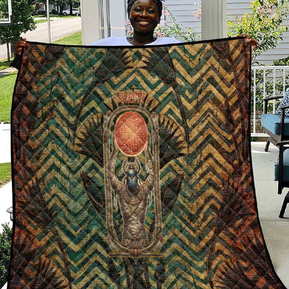 Khepri Quilt Ancient Egyptian Chevron, Scarab Ankh and Winged Khepri Guardian Motif - African Pride