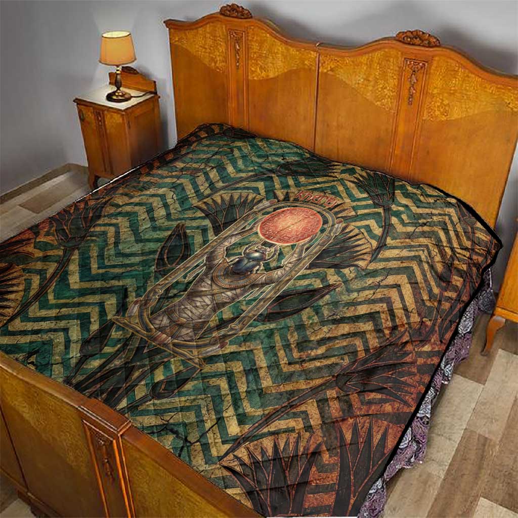 Khepri Quilt Ancient Egyptian Chevron, Scarab Ankh and Winged Khepri Guardian Motif - African Pride