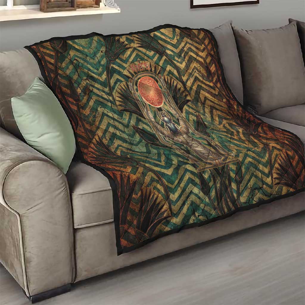 Khepri Quilt Ancient Egyptian Chevron, Scarab Ankh and Winged Khepri Guardian Motif - African Pride