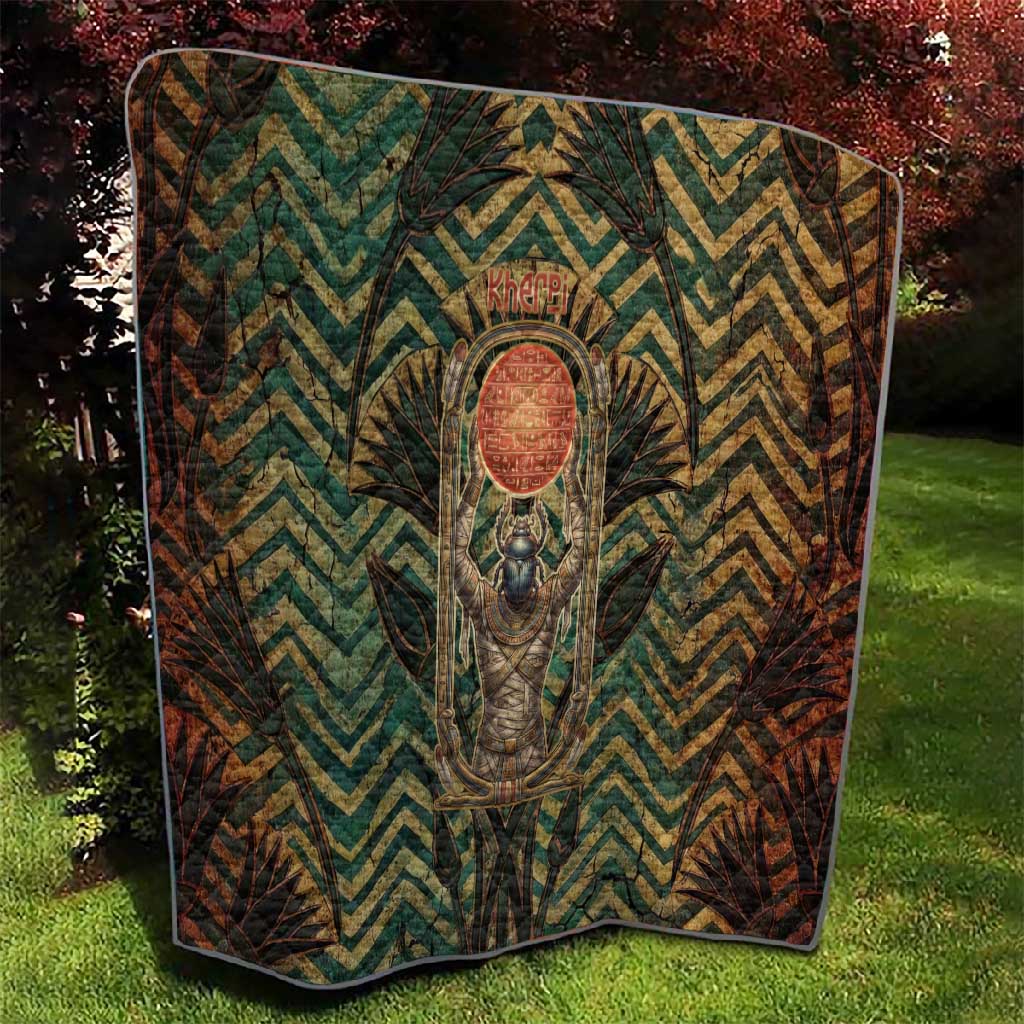 Khepri Quilt Ancient Egyptian Chevron, Scarab Ankh and Winged Khepri Guardian Motif - African Pride