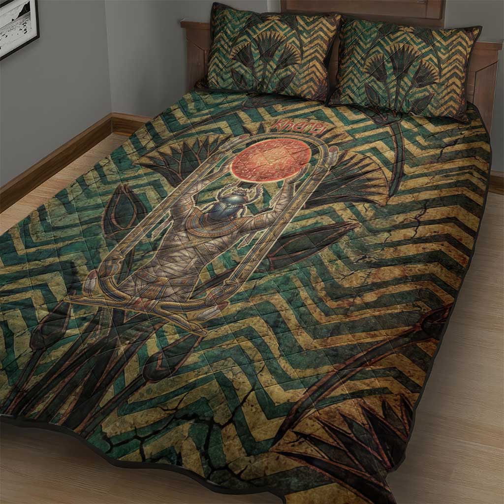 Khepri Quilt Bed Set Ancient Egyptian Chevron, Scarab Ankh and Winged Khepri Guardian Motif - African Pride