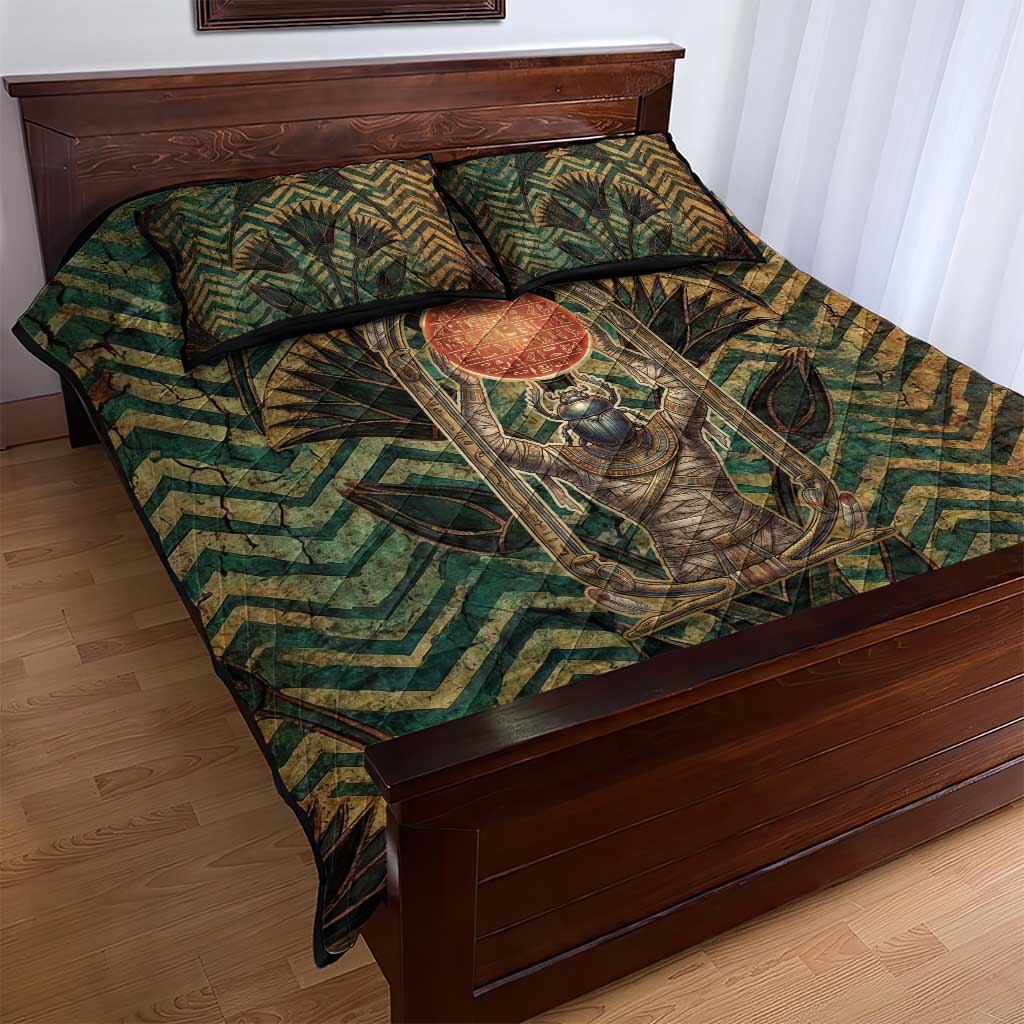 Khepri Quilt Bed Set Ancient Egyptian Chevron, Scarab Ankh and Winged Khepri Guardian Motif - African Pride