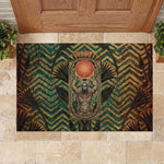 Khepri Rubber Doormat Ancient Egyptian Chevron, Scarab Ankh and Winged Khepri Guardian Motif - African Pride