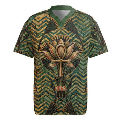 Khepri Rugby Jersey Ancient Egyptian Chevron, Scarab Ankh and Winged Khepri Guardian Motif - African Pride