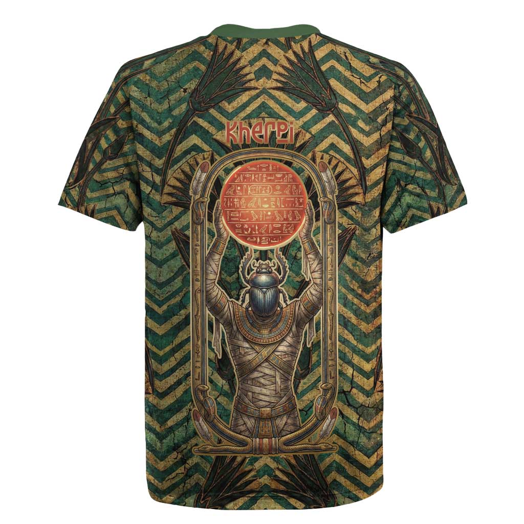 Khepri Rugby Jersey Ancient Egyptian Chevron, Scarab Ankh and Winged Khepri Guardian Motif - African Pride