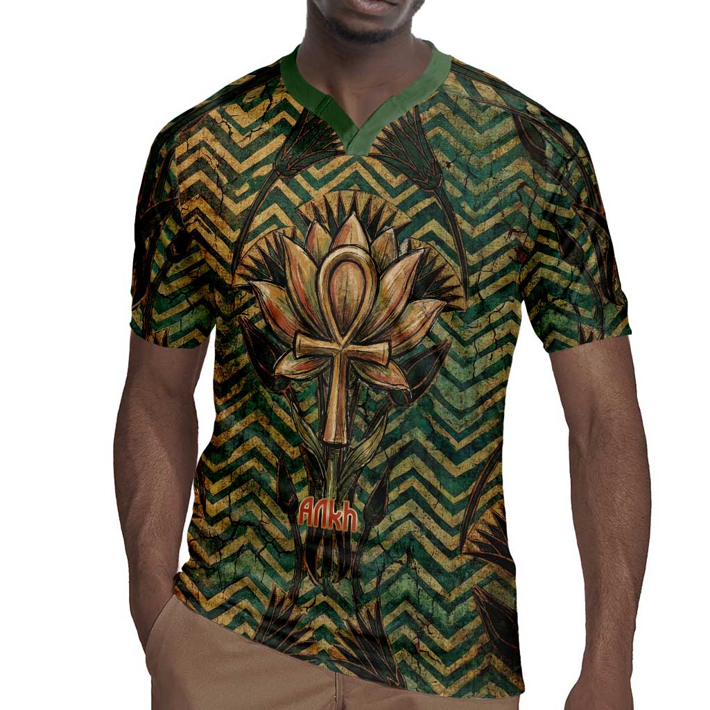 Khepri Rugby Jersey Ancient Egyptian Chevron, Scarab Ankh and Winged Khepri Guardian Motif - African Pride