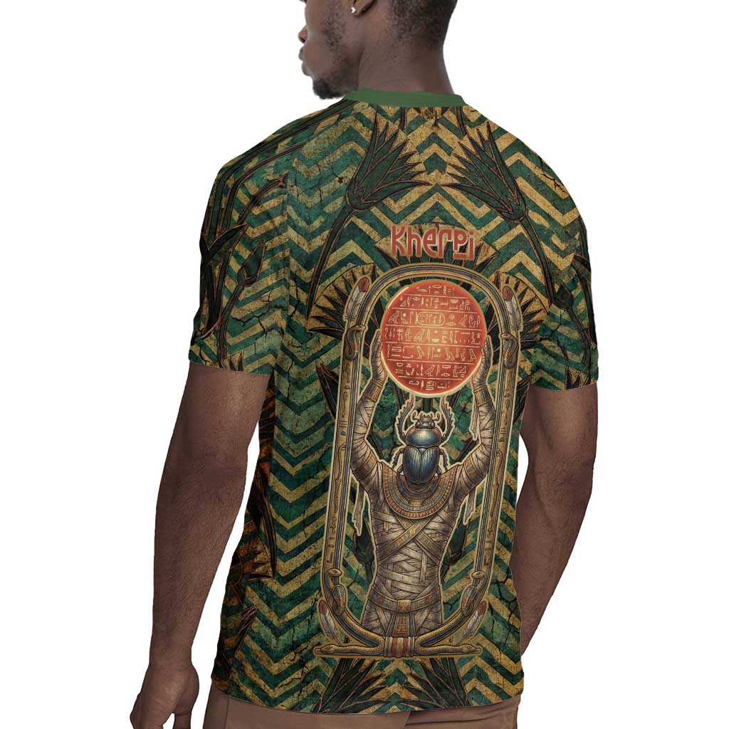 Khepri Rugby Jersey Ancient Egyptian Chevron, Scarab Ankh and Winged Khepri Guardian Motif - African Pride