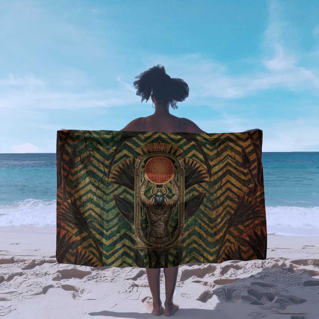 Khepri Sarong Ancient Egyptian Chevron, Scarab Ankh and Winged Khepri Guardian Motif - African Pride