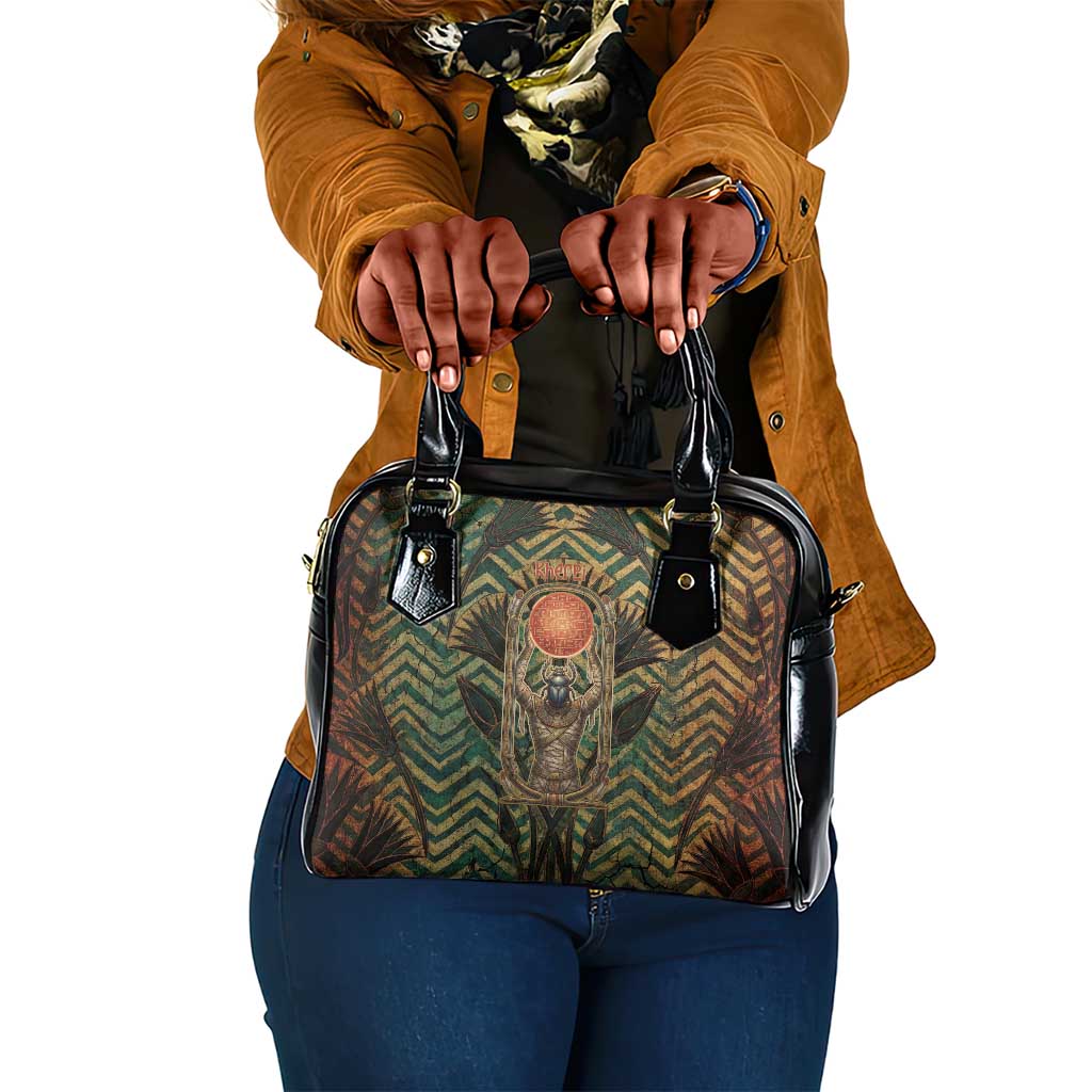 Khepri Shoulder Handbag Ancient Egyptian Chevron, Scarab Ankh and Winged Khepri Guardian Motif - African Pride