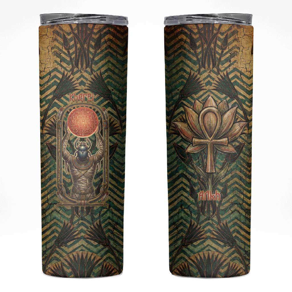 Khepri Skinny Tumbler Ancient Egyptian Chevron, Scarab Ankh and Winged Khepri Guardian Motif - African Pride