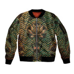Khepri Sleeve Zip Bomber Jacket Ancient Egyptian Chevron, Scarab Ankh and Winged Khepri Guardian Motif - African Pride