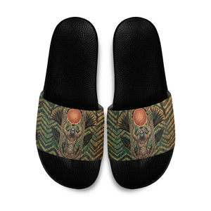 Khepri Slide Sandals Ancient Egyptian Chevron, Scarab Ankh and Winged Khepri Guardian Motif - African Pride