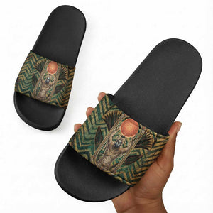 Khepri Slide Sandals Ancient Egyptian Chevron, Scarab Ankh and Winged Khepri Guardian Motif - African Pride