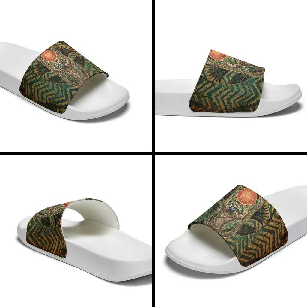 Khepri Slide Sandals Ancient Egyptian Chevron, Scarab Ankh and Winged Khepri Guardian Motif - African Pride