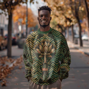 Khepri Sweatshirt Ancient Egyptian Chevron, Scarab Ankh and Winged Khepri Guardian Motif - African Pride