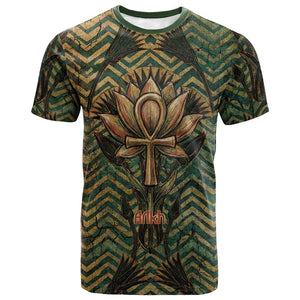 Khepri T shirt Ancient Egyptian Chevron, Scarab Ankh and Winged Khepri Guardian Motif - African Pride