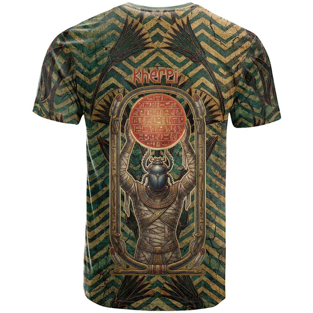 Khepri T shirt Ancient Egyptian Chevron, Scarab Ankh and Winged Khepri Guardian Motif - African Pride