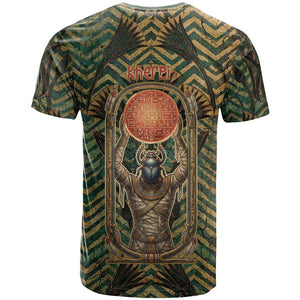 Khepri T shirt Ancient Egyptian Chevron, Scarab Ankh and Winged Khepri Guardian Motif - African Pride