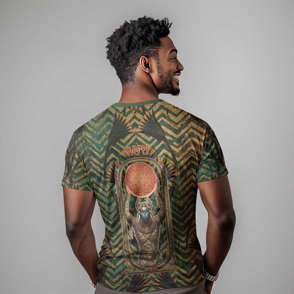 Khepri T shirt Ancient Egyptian Chevron, Scarab Ankh and Winged Khepri Guardian Motif - African Pride