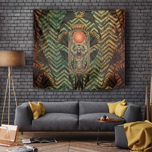 Khepri Tapestry Ancient Egyptian Chevron, Scarab Ankh and Winged Khepri Guardian Motif - African Pride