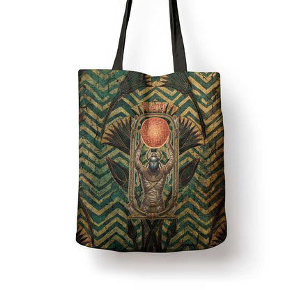Khepri Tote Bag Ancient Egyptian Chevron, Scarab Ankh and Winged Khepri Guardian Motif - African Pride
