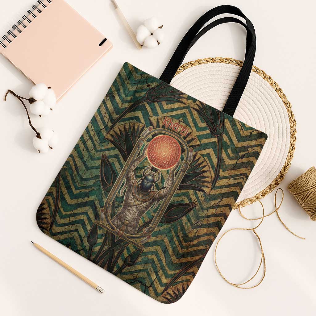 Khepri Tote Bag Ancient Egyptian Chevron, Scarab Ankh and Winged Khepri Guardian Motif - African Pride