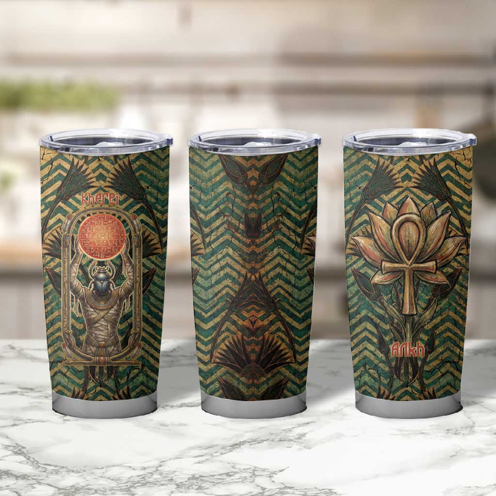 Khepri Tumbler Cup Ancient Egyptian Chevron, Scarab Ankh and Winged Khepri Guardian Motif - African Pride