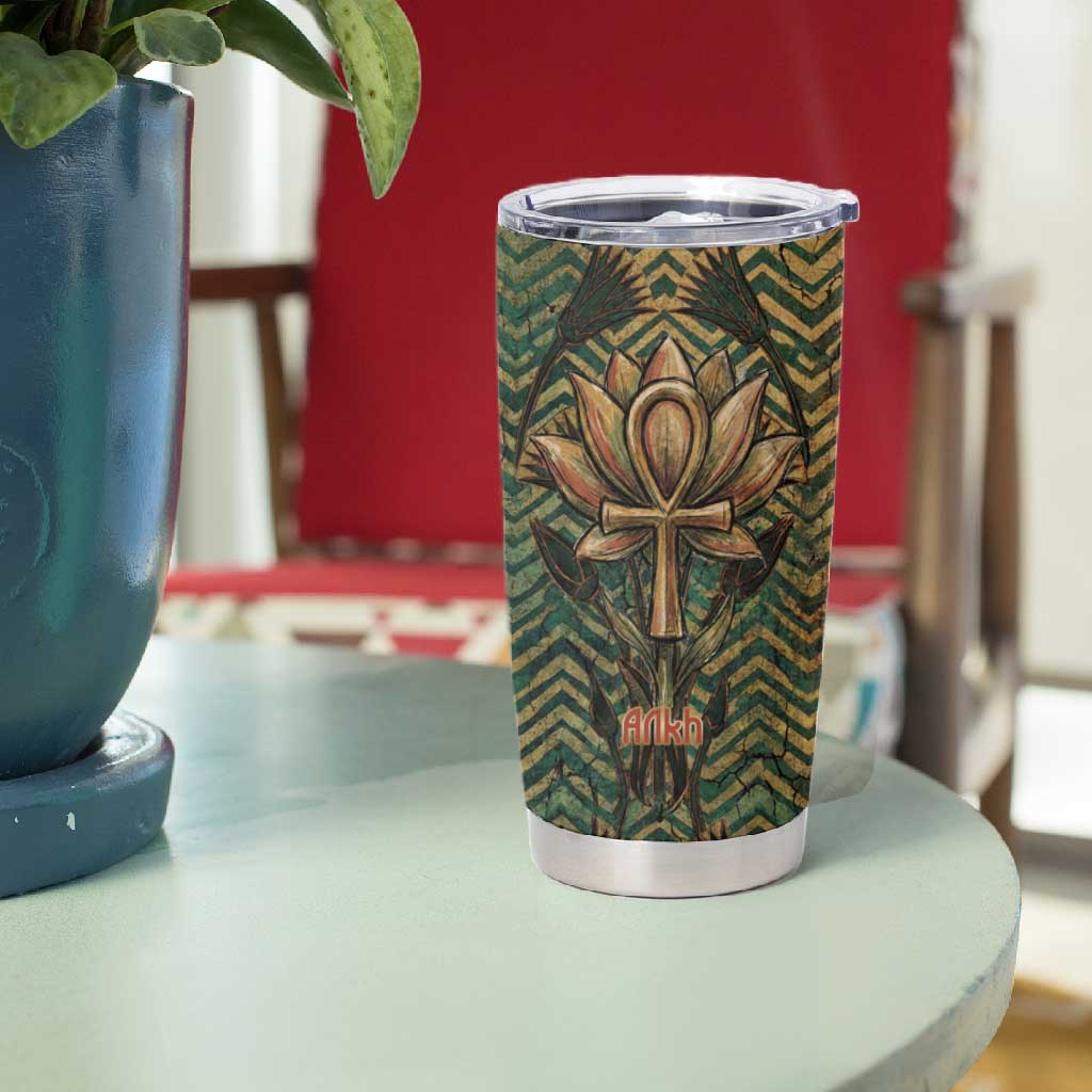 Khepri Tumbler Cup Ancient Egyptian Chevron, Scarab Ankh and Winged Khepri Guardian Motif - African Pride