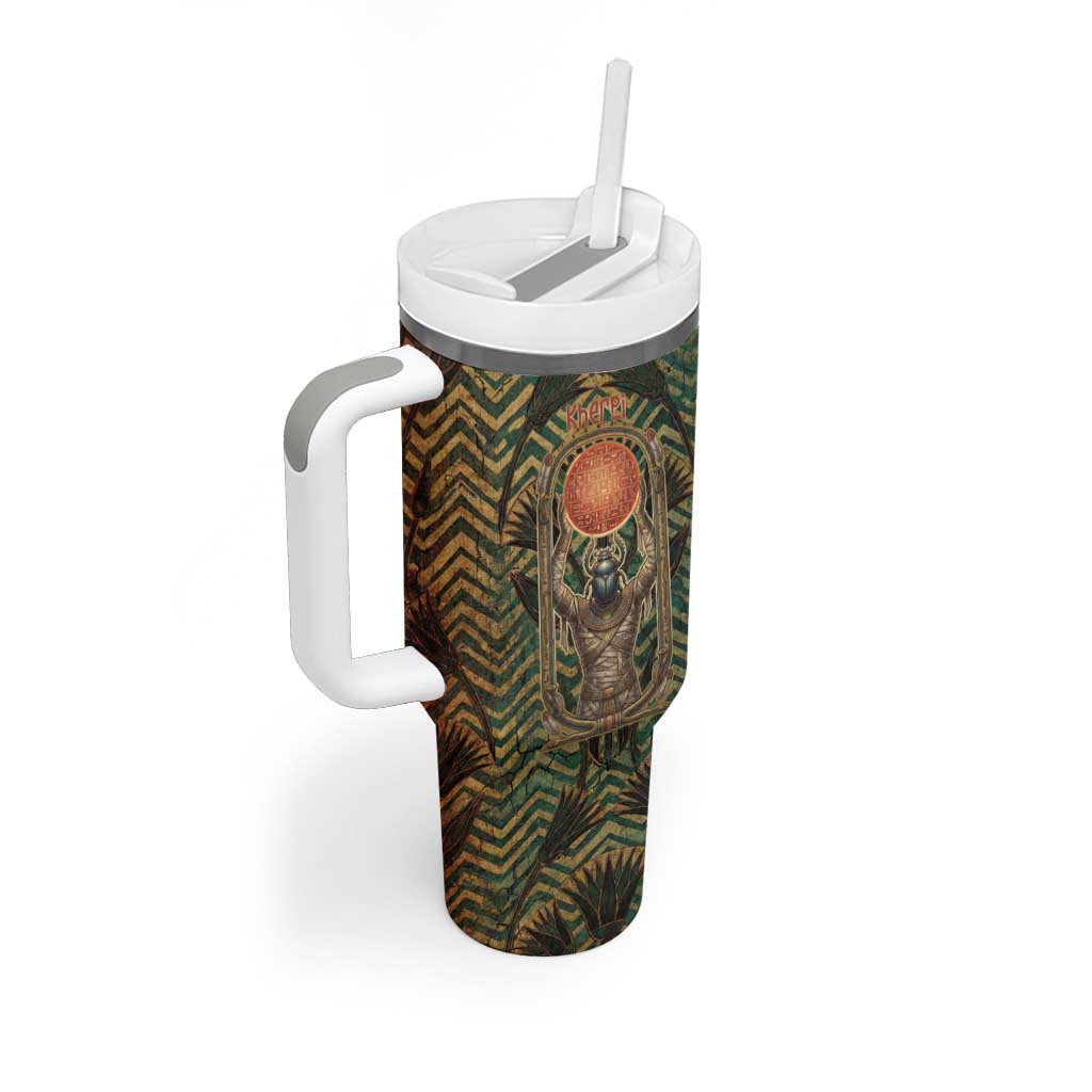 Khepri Tumbler With Handle Ancient Egyptian Chevron, Scarab Ankh and Winged Khepri Guardian Motif - African Pride