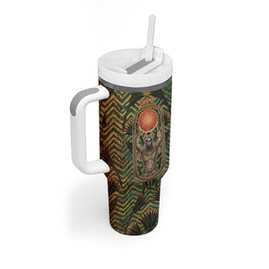 Khepri Tumbler With Handle Ancient Egyptian Chevron, Scarab Ankh and Winged Khepri Guardian Motif - African Pride