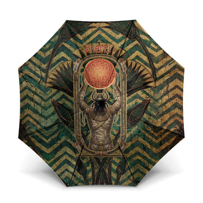 Khepri Umbrella Ancient Egyptian Chevron, Scarab Ankh and Winged Khepri Guardian Motif - African Pride