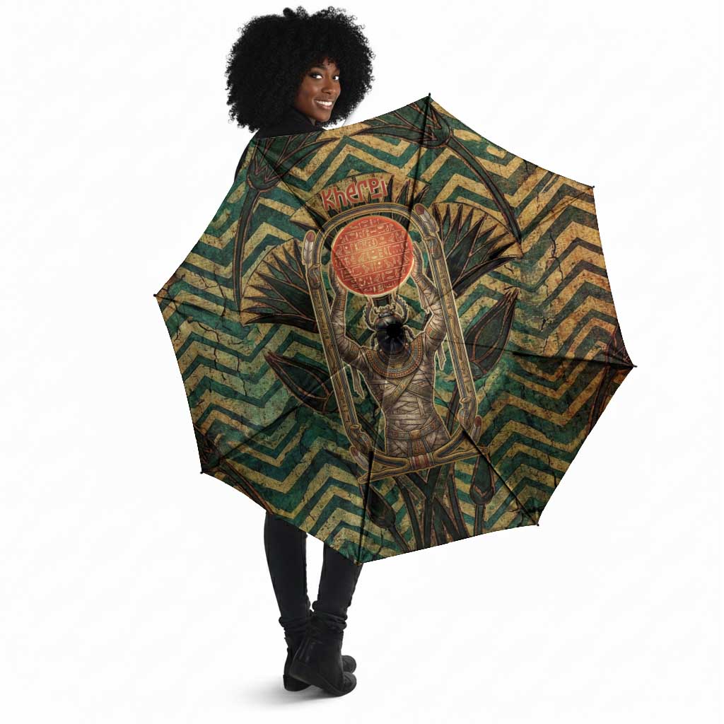 Khepri Umbrella Ancient Egyptian Chevron, Scarab Ankh and Winged Khepri Guardian Motif - African Pride