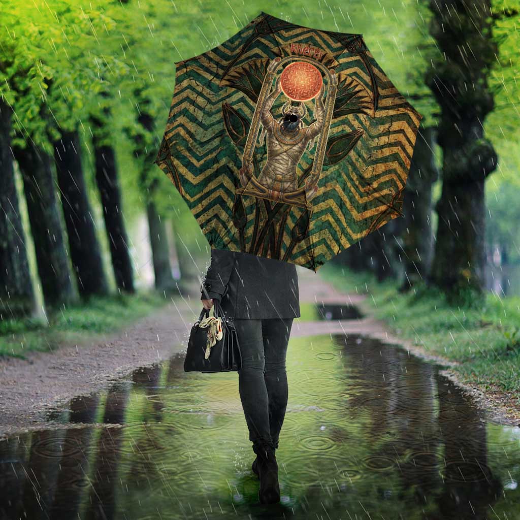 Khepri Umbrella Ancient Egyptian Chevron, Scarab Ankh and Winged Khepri Guardian Motif - African Pride