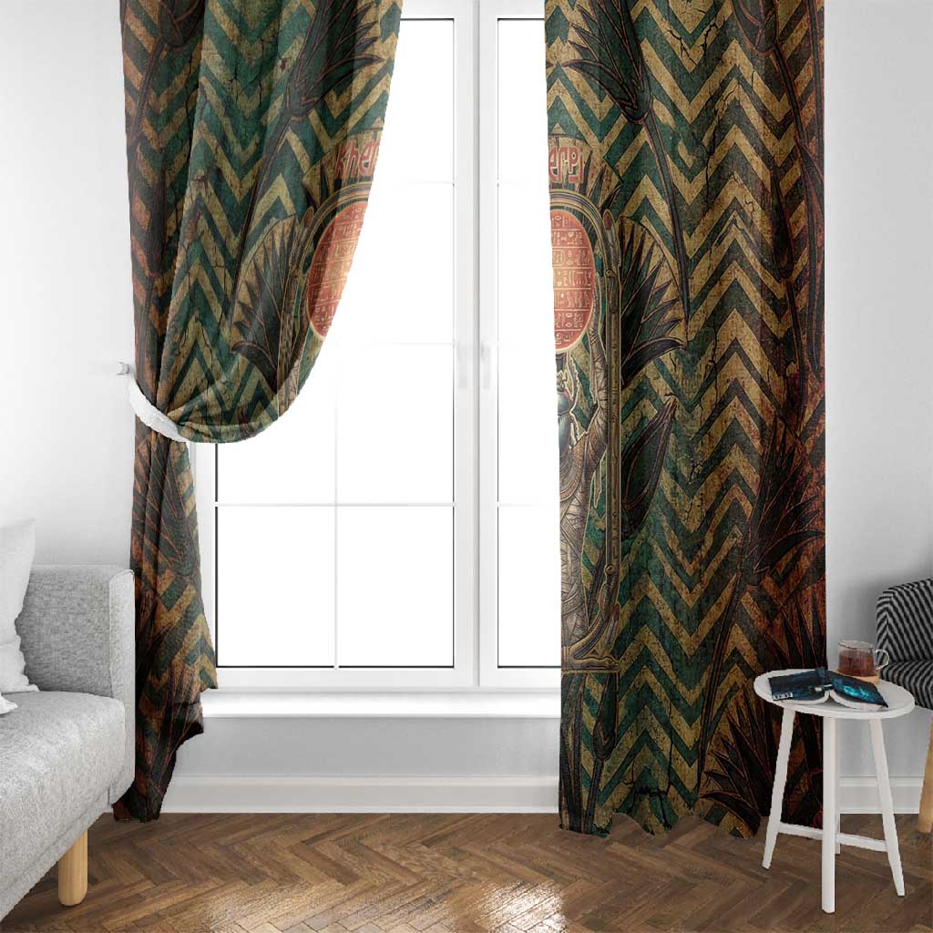 Khepri Window Curtain Ancient Egyptian Chevron, Scarab Ankh and Winged Khepri Guardian Motif - African Pride