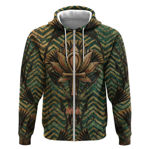 Khepri Zip Hoodie Ancient Egyptian Chevron, Scarab Ankh and Winged Khepri Guardian Motif - African Pride