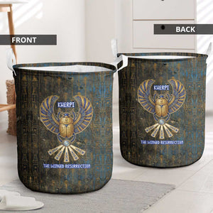 Khepri Ancient Egyptian Laundry Basket Dark Hieroglyphic, Blue Lotus Eye Symbol, and Winged Scarab Resurrection - African Pride