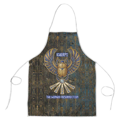 Khepri Ancient Egyptian Apron Dark Hieroglyphic, Blue Lotus Eye Symbol, and Winged Scarab Resurrection - African Pride