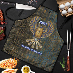 Khepri Ancient Egyptian Apron Dark Hieroglyphic, Blue Lotus Eye Symbol, and Winged Scarab Resurrection - African Pride