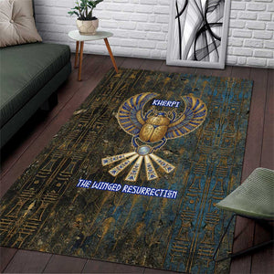 Khepri Ancient Egyptian Area Rug Dark Hieroglyphic, Blue Lotus Eye Symbol, and Winged Scarab Resurrection - African Pride