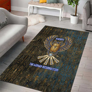Khepri Ancient Egyptian Area Rug Dark Hieroglyphic, Blue Lotus Eye Symbol, and Winged Scarab Resurrection - African Pride