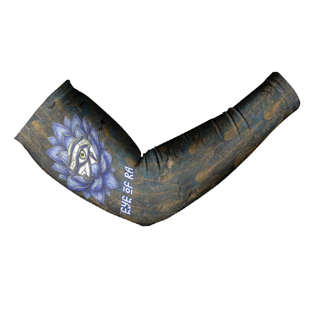 Khepri Ancient Egyptian Arm Sleeves Dark Hieroglyphic, Blue Lotus Eye Symbol, and Winged Scarab Resurrection - African Pride