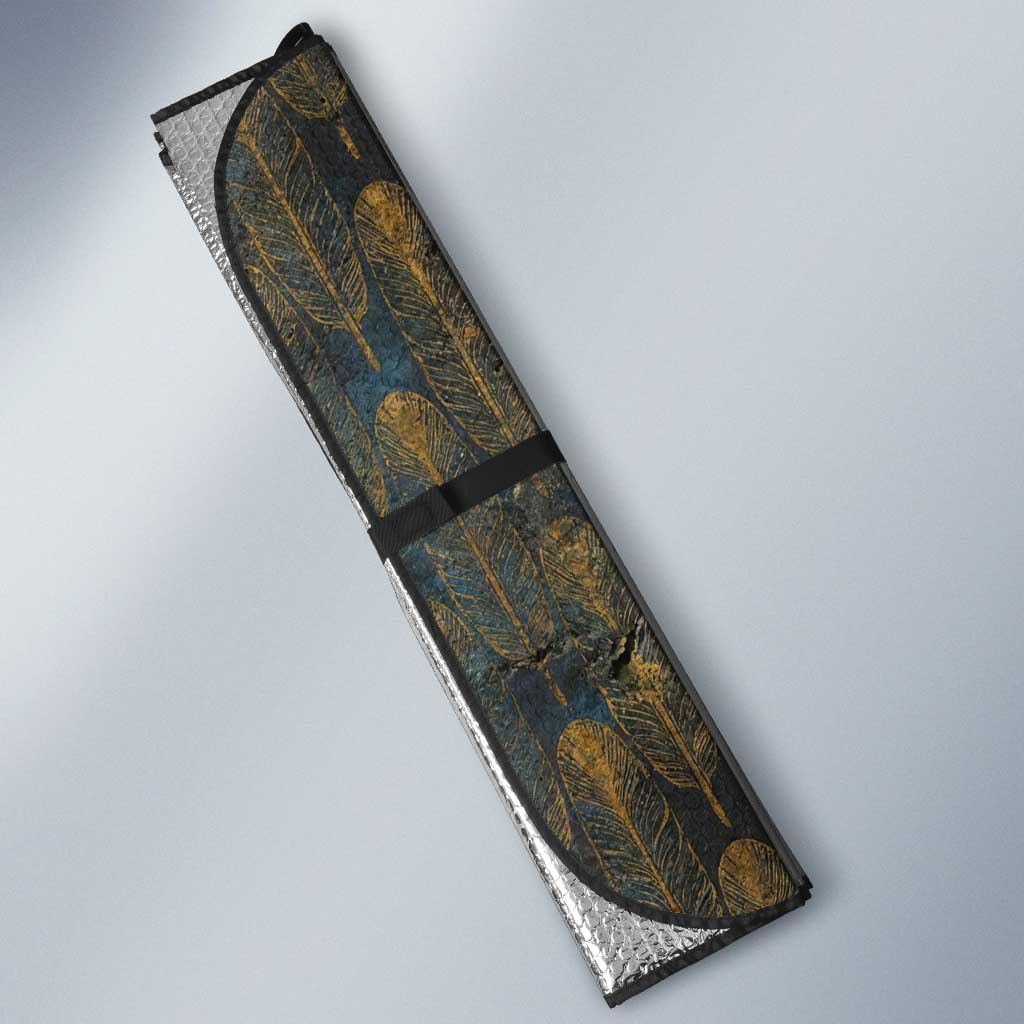 Khepri Ancient Egyptian Auto Sun Shade Dark Hieroglyphic, Blue Lotus Eye Symbol, and Winged Scarab Resurrection - African Pride